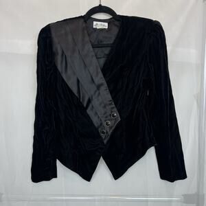 Vintage Michael Blair black vlevet satin blazer jacket MD formal black tie retro